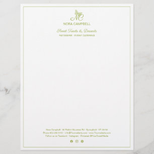 Papel Timbrado Monograma Elegante Mídia Social Verde Pequena Fron