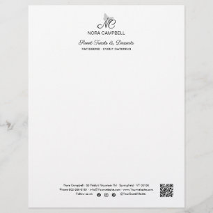 Papel Timbrado Monograma Elegante moderno Código QR Instagram Pre