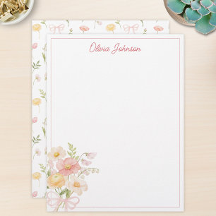 Papel Timbrado Monograma Floral Buquê de Flores Lindas Aquarela