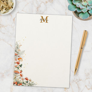Papel Timbrado Monograma Floresta Cogumelos Flores Floral botânic