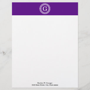 Papel Timbrado Monograma Inicial do Quadro-Chave Grego - Purple W