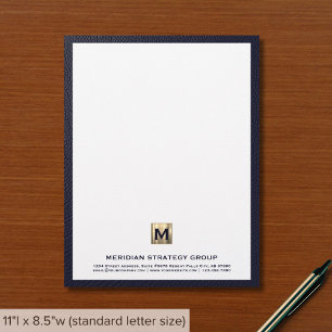 Papel Timbrado Monograma inicial Emblem Blue Business Lethead