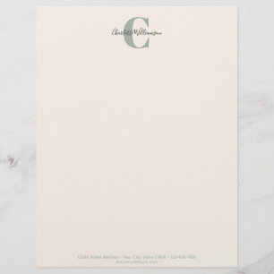 Papel Timbrado Monograma Minimalista em Verde Sage com Grafia Ele
