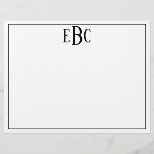 Papel Timbrado Monograma Moderno Clássico Preto e Branco W/Atrib