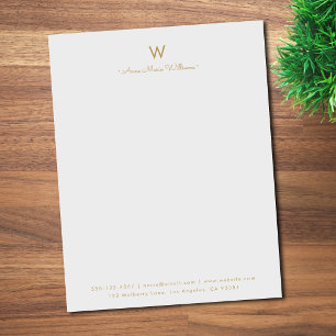 Papel Timbrado Monograma moderno em cinza e dourado com letra cur