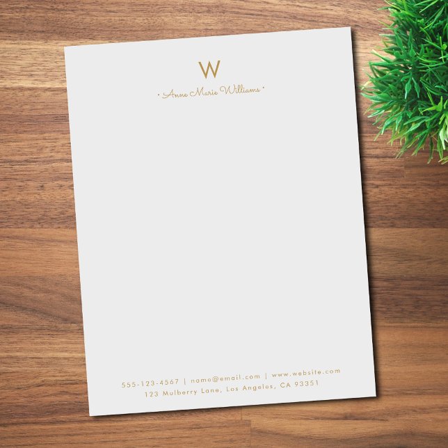 Papel Timbrado Monograma moderno em cinza e dourado com letra cur (Criador carregado)
