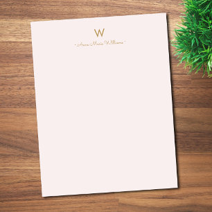 Papel Timbrado Monograma Moderno em Rosa Bege Dourado