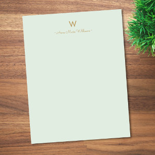 Papel Timbrado Monograma moderno em verde sage dourado