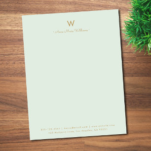 Papel Timbrado Monograma Moderno em Verde Sage e Dourado