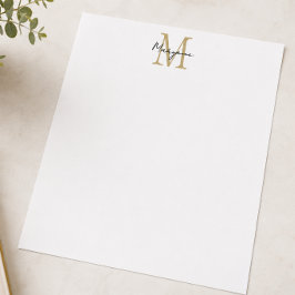 Papel Timbrado Monograma Moderno Preto Dourado