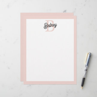 Papel Timbrado Monograma Personalizado Moderno e Nome Pastel Rosa