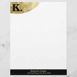 Papel Timbrado Monograma Preto Inicial em Luxo de Folha de Ouro
