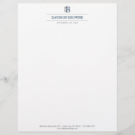Papel Timbrado Monograma Profissional Azul em Branco