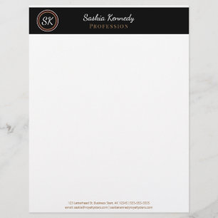 Papel Timbrado Monograma Profissional Misturado Preto Elegante