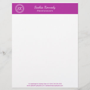 Papel Timbrado Monograma Profissional Rosa Escuro Elegante