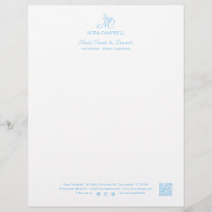 Papel Timbrado Monograma QR Código de mídia social Azul