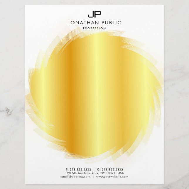 Papel Timbrado Monograma Simples Modelo Moderno Elegante Dourado (Frente)