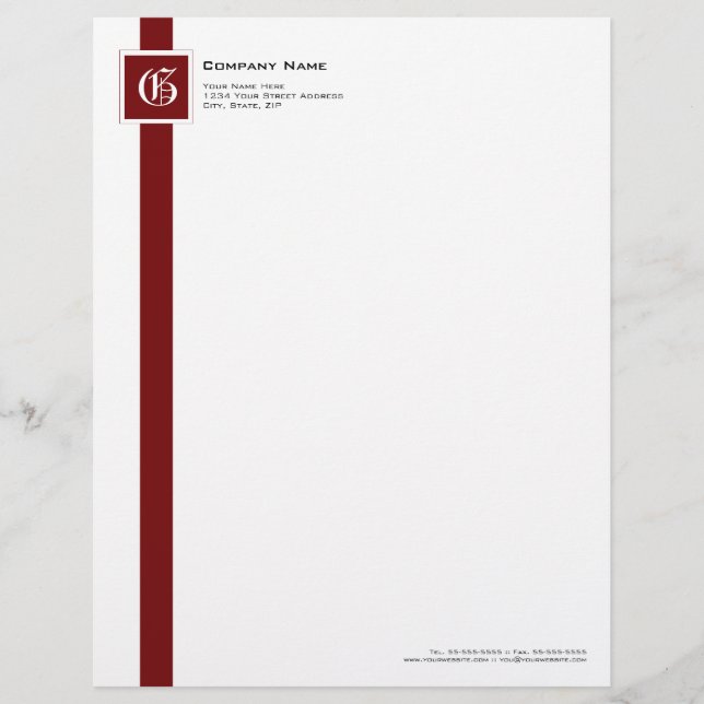 Papel Timbrado Monograma vermelho, preto & branco profissional da (Frente)