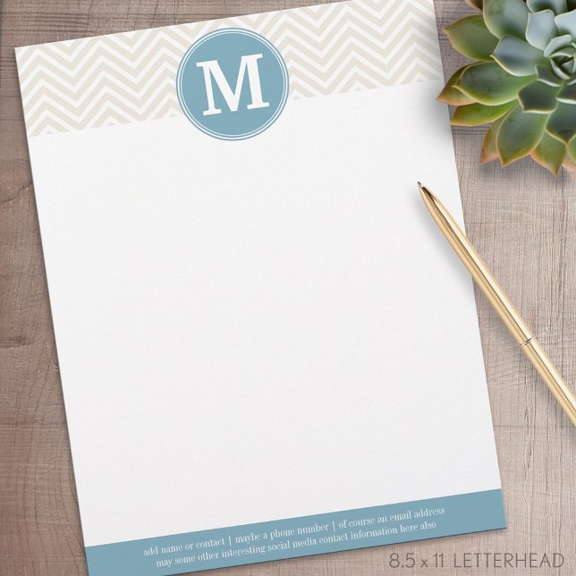 Papel Timbrado Monogramas personalizados do Pastel Blue e Linen C (Personalized Letterhead )