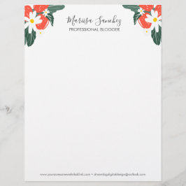 Papel Timbrado Morangos Nome Rascunho Floral Letrahead Moderna