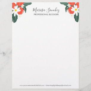 Papel Timbrado Morangos Nome Rascunho Floral Letrahead Moderna