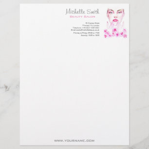 Papel Timbrado Mulher aquarela e rosa de beleza salon marca