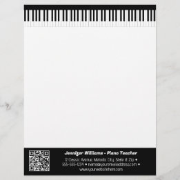 Papel Timbrado Músico Piano Keys Music Business Código QR
