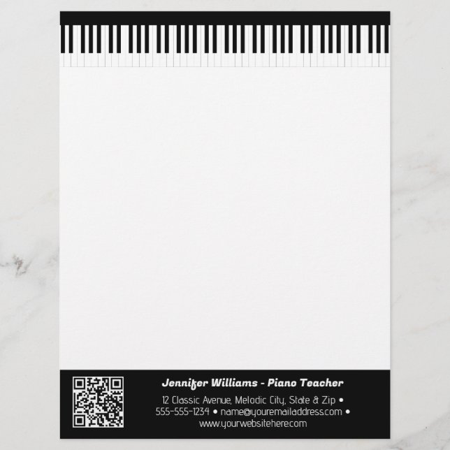 Papel Timbrado Músico Piano Keys Music Business Código QR (Frente)