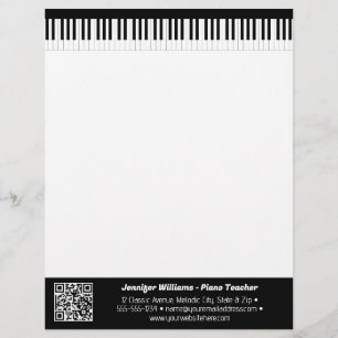 Papel Timbrado Músico Teclas de Piano Negócios de Música Código Q