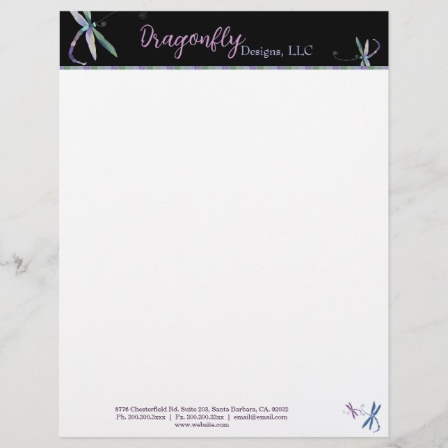 Papel Timbrado Na moda Dragonfly Designer Business (Frente)