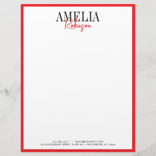 Papel Timbrado Na moda Letreiro de Contraste Chic Vermelho Preto