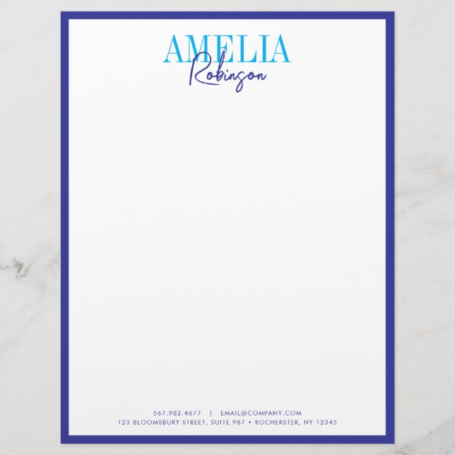 Papel Timbrado Na moda Letterhead de Contraste Chic Azul (Frente)