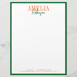 Papel Timbrado Na moda Letterhead de Contraste Chic Laranja Verde