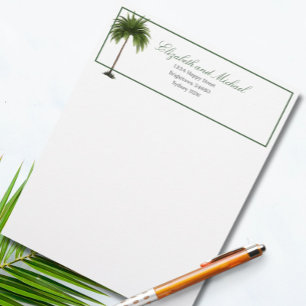 Papel Timbrado Na moda Verde de Árvore Tropical Palm