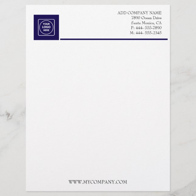 Papel Timbrado Navy White Basic Business Office letterhead (Frente)