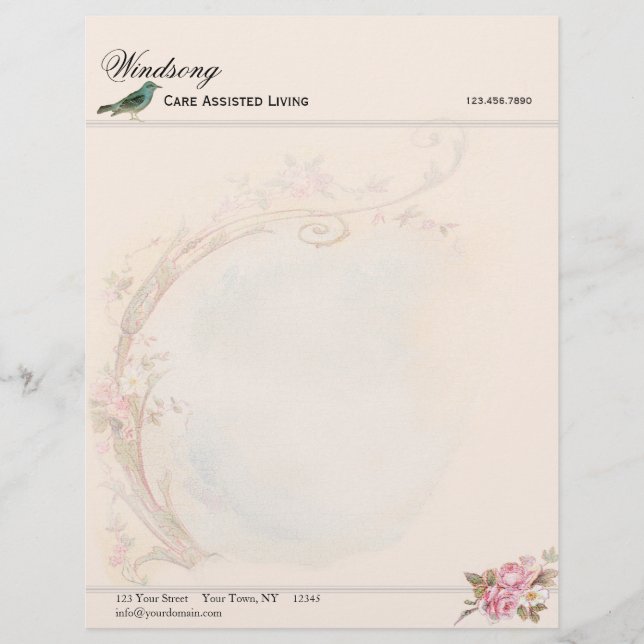 Papel Timbrado Negócio do casamento do rosa e do pisco de peito (Frente)