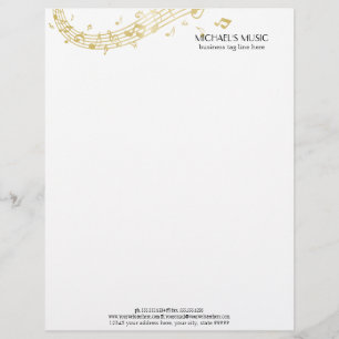 Papel Timbrado Negócio musical moderno que marca notas Dourados