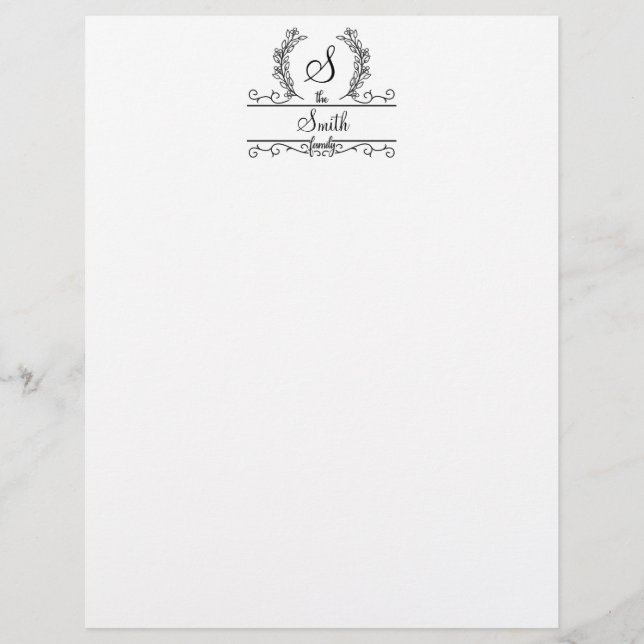 Papel Timbrado Nome da Família Monograma Script Letterhead (Frente)