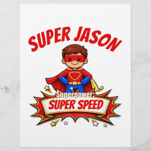 Papel Timbrado Nome de Super-Herói Personalizado para Crianças & 