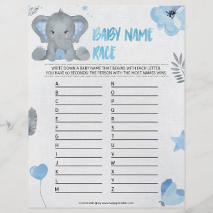 Papel Timbrado Nome do bebê Race [Elefante do bebê [Azul]