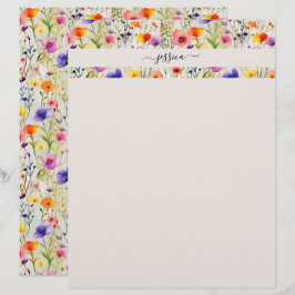 Papel Timbrado Nome do script de flores silvestres legantes