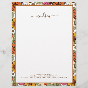 Papel Timbrado Nome do Script de Negócios Floral e Personalizado