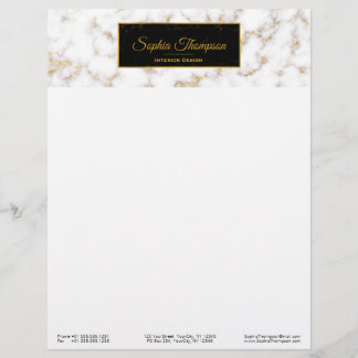 Papel Timbrado Nome elegante moderno do mármore do ouro branco -
