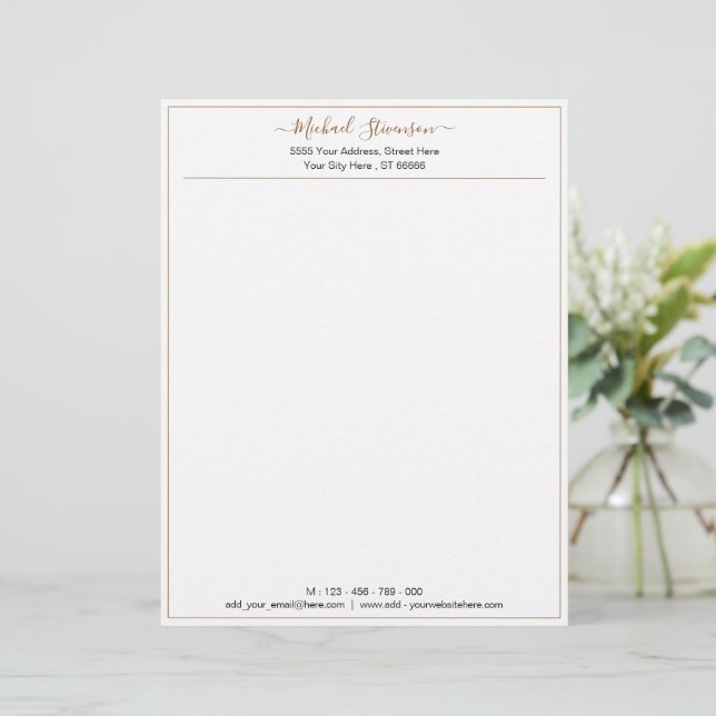 Papel Timbrado Nome Frame Dourado Texto Informações de Texto Lett (Em pé/Frente)