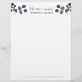 Papel Timbrado Nome Moderno do Script Eucalyptus Watercolor