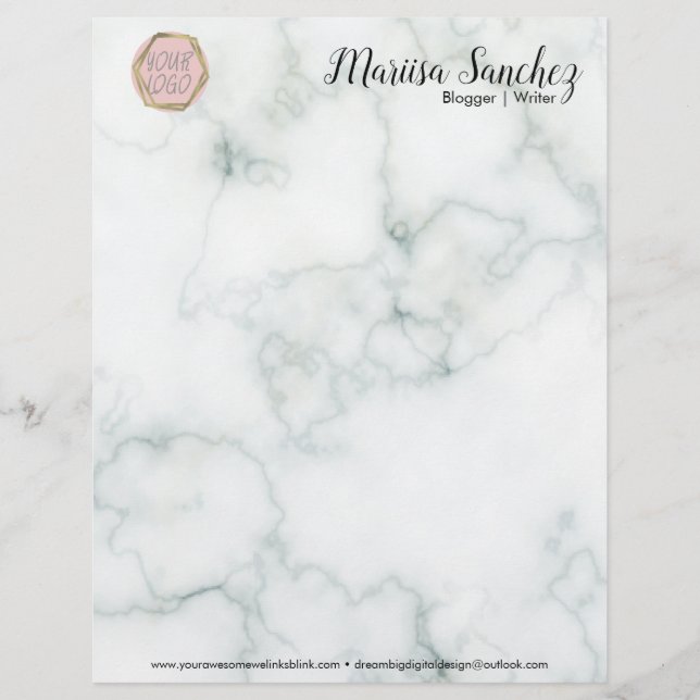 Papel Timbrado Nome Moderno Seu Logotipo Marble Letterhead (Frente)