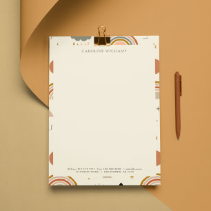Papel Timbrado Nome Personalizado Bohemian Boho Abstrato Rainbow