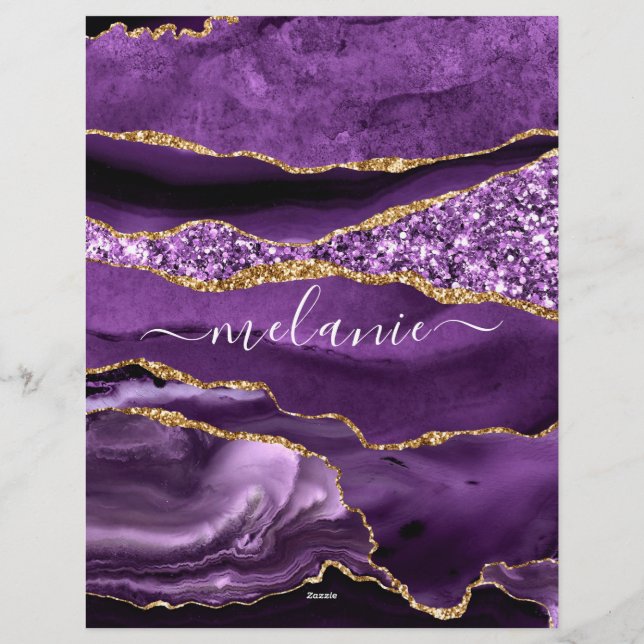 Papel Timbrado Nome Personalizado de Geodo Glitter Dourado Violet (Verso)