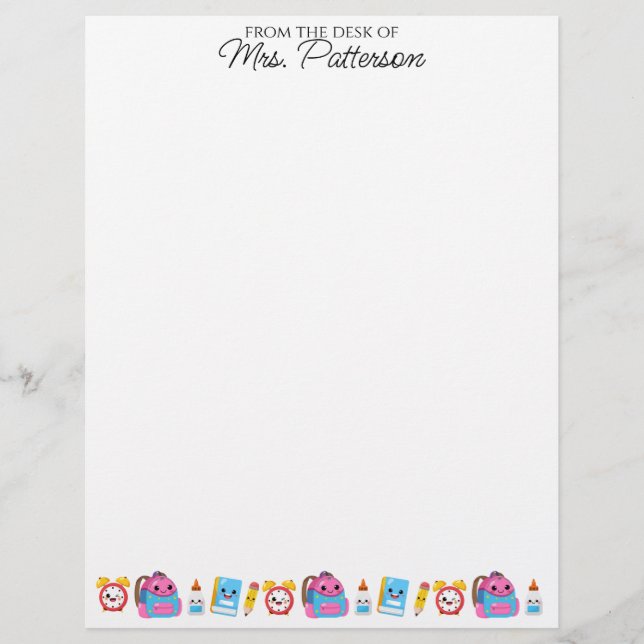 Papel Timbrado Nome Personalizado Professor Gift Letterhead Cute  (Frente)