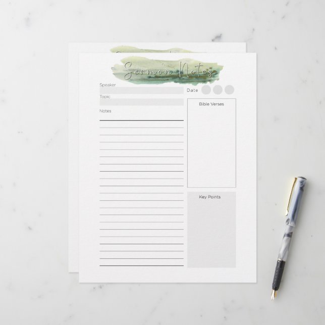 Papel Timbrado Notas do Sermon Personalizado (Frente/Verso In Situ)